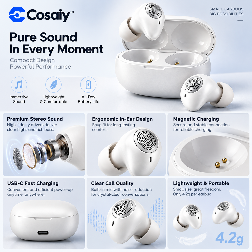Cosaiy™ True Wireless In-Ear Earbuds with Charging Case — design details