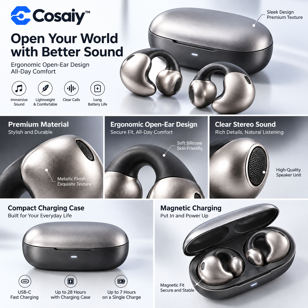 Cosaiy™ Open-Ear Clip-On Wireless Earbuds — design details