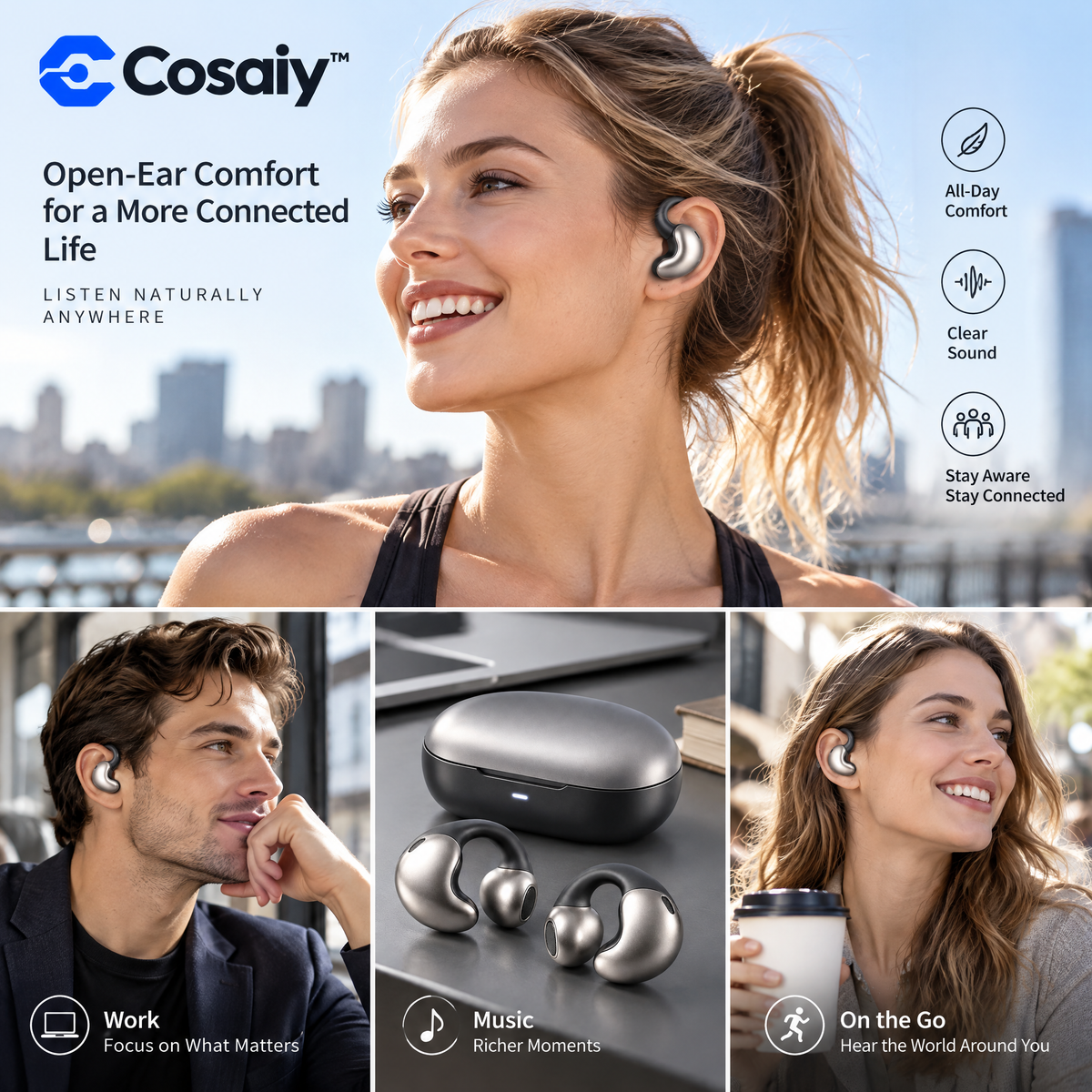 Cosaiy™ Open-Ear Clip-On Wireless Earbuds — everyday use