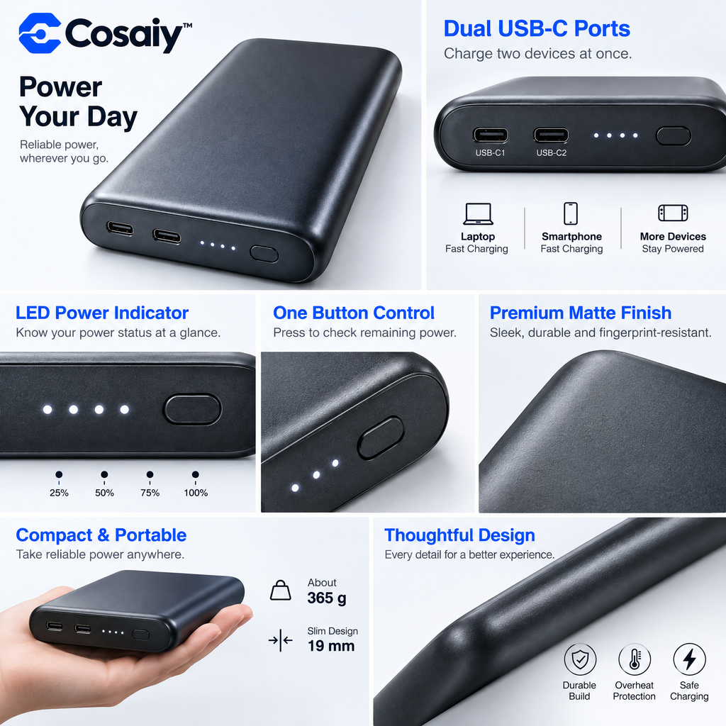 Cosaiy™ Portable Power Bank for Your Everyday Carry — design details