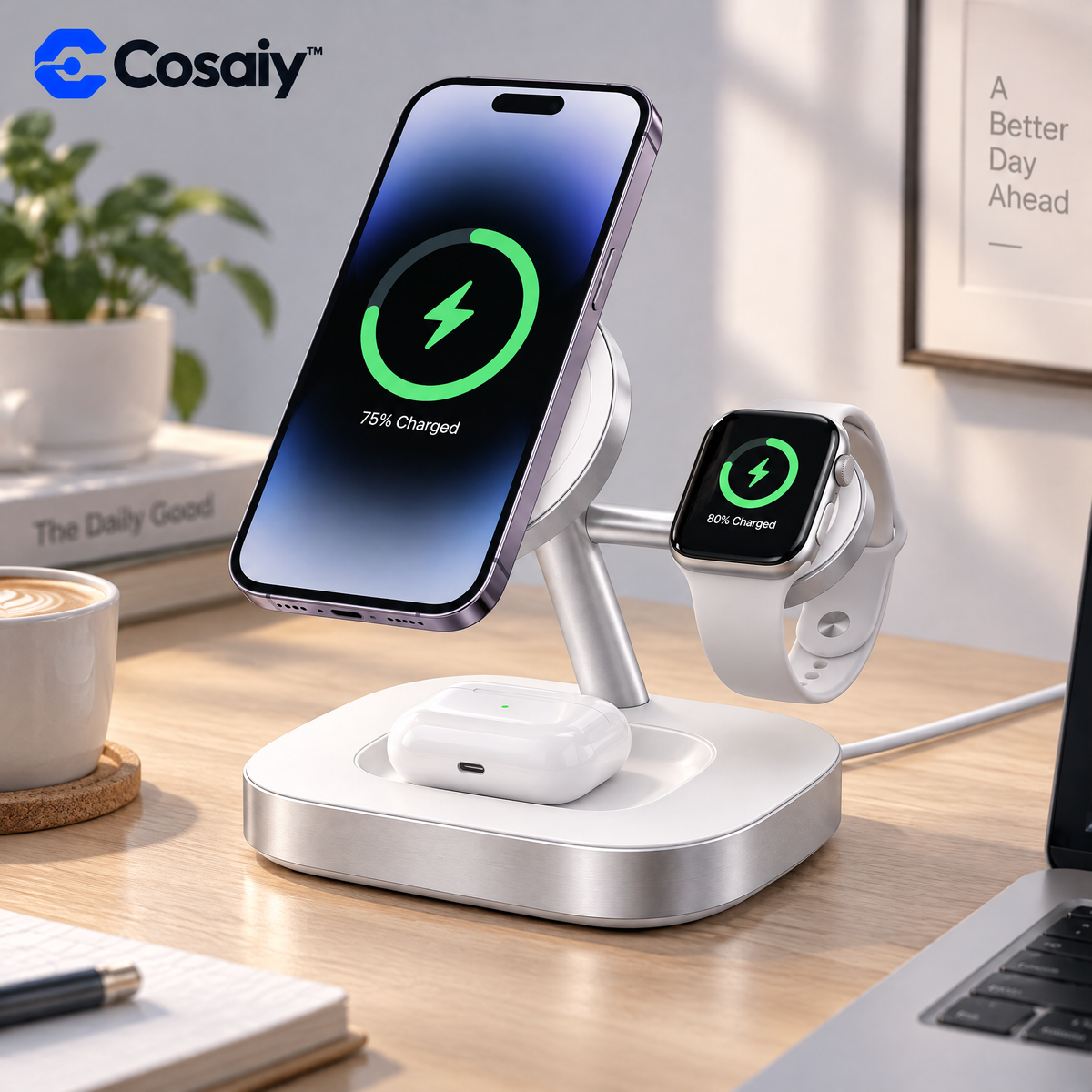 Cosaiy™ 3-in-1 Desktop Wireless Charging Station — everyday use