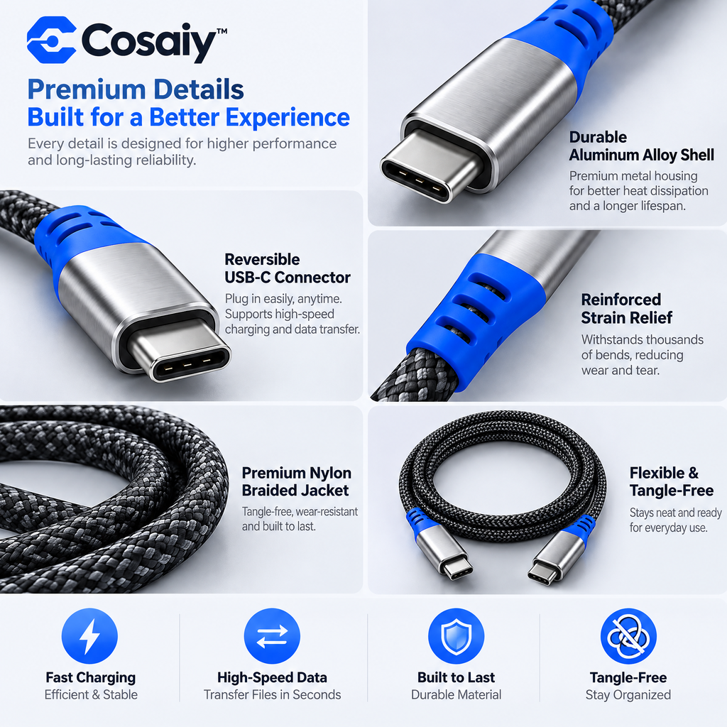Cosaiy™ Braided USB-C to USB-C Charging Cable — design details