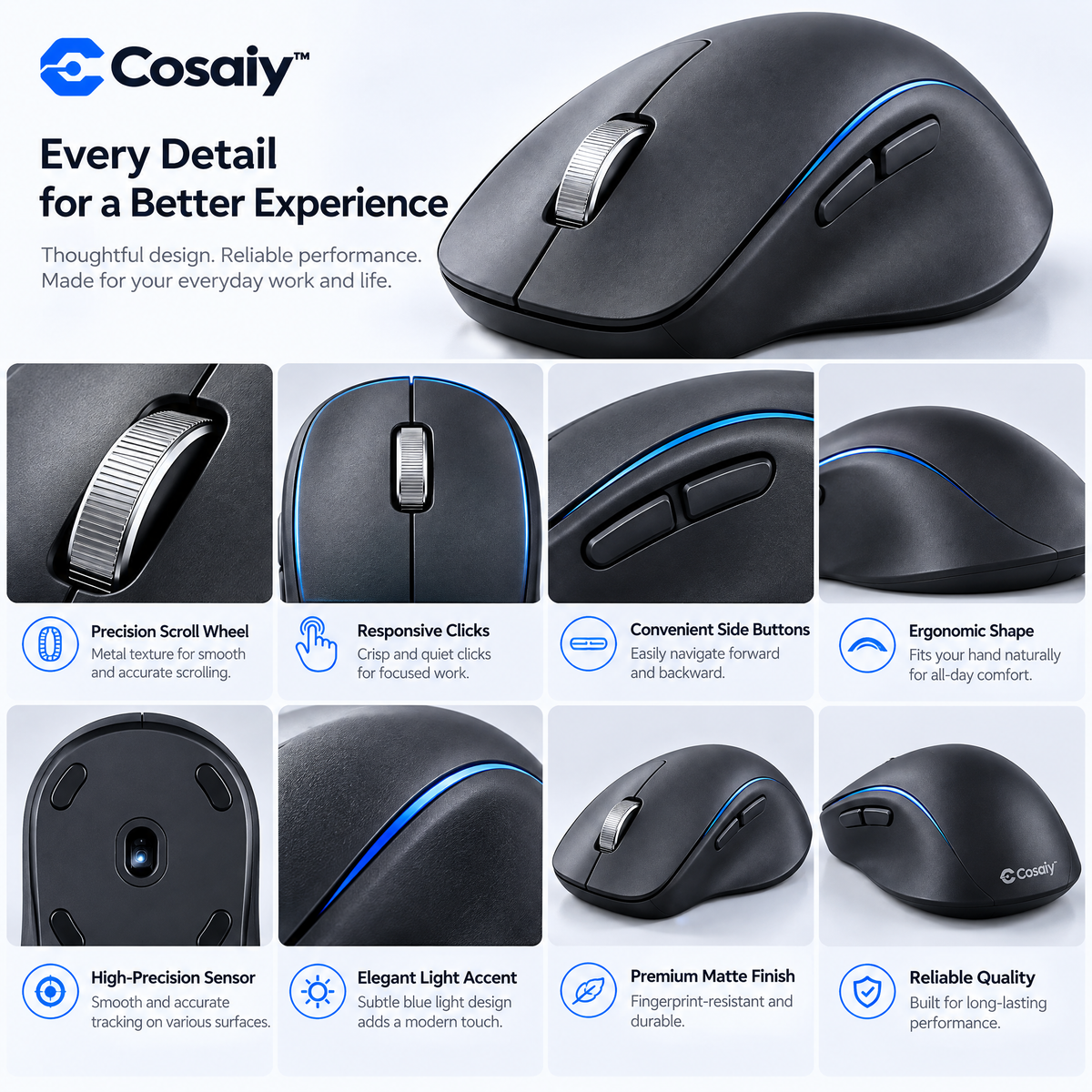 Cosaiy™ Wireless Ergonomic Mouse for Everyday Office Work — design details