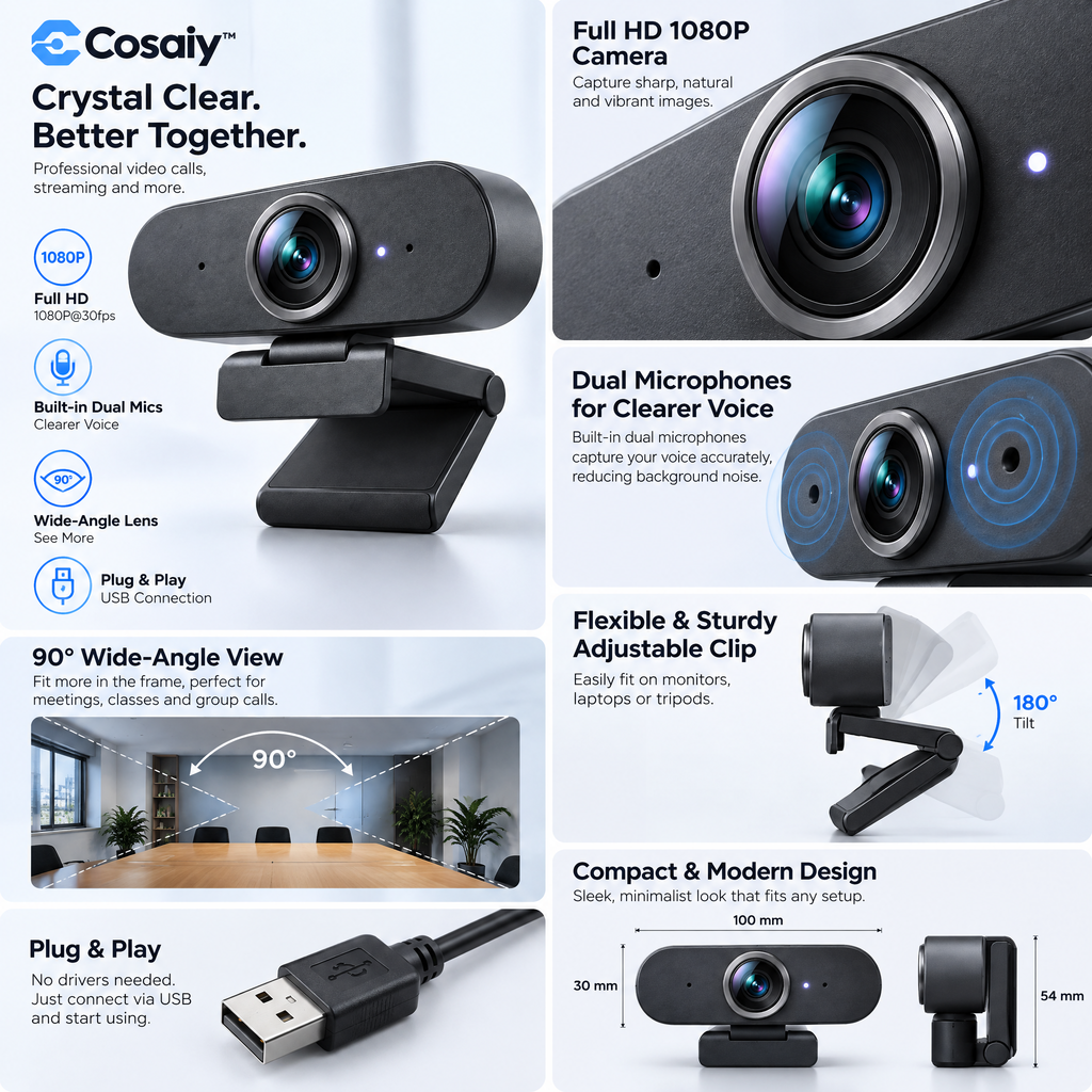 Cosaiy™ Computer Webcam for Video Calls and Online Lessons — design details