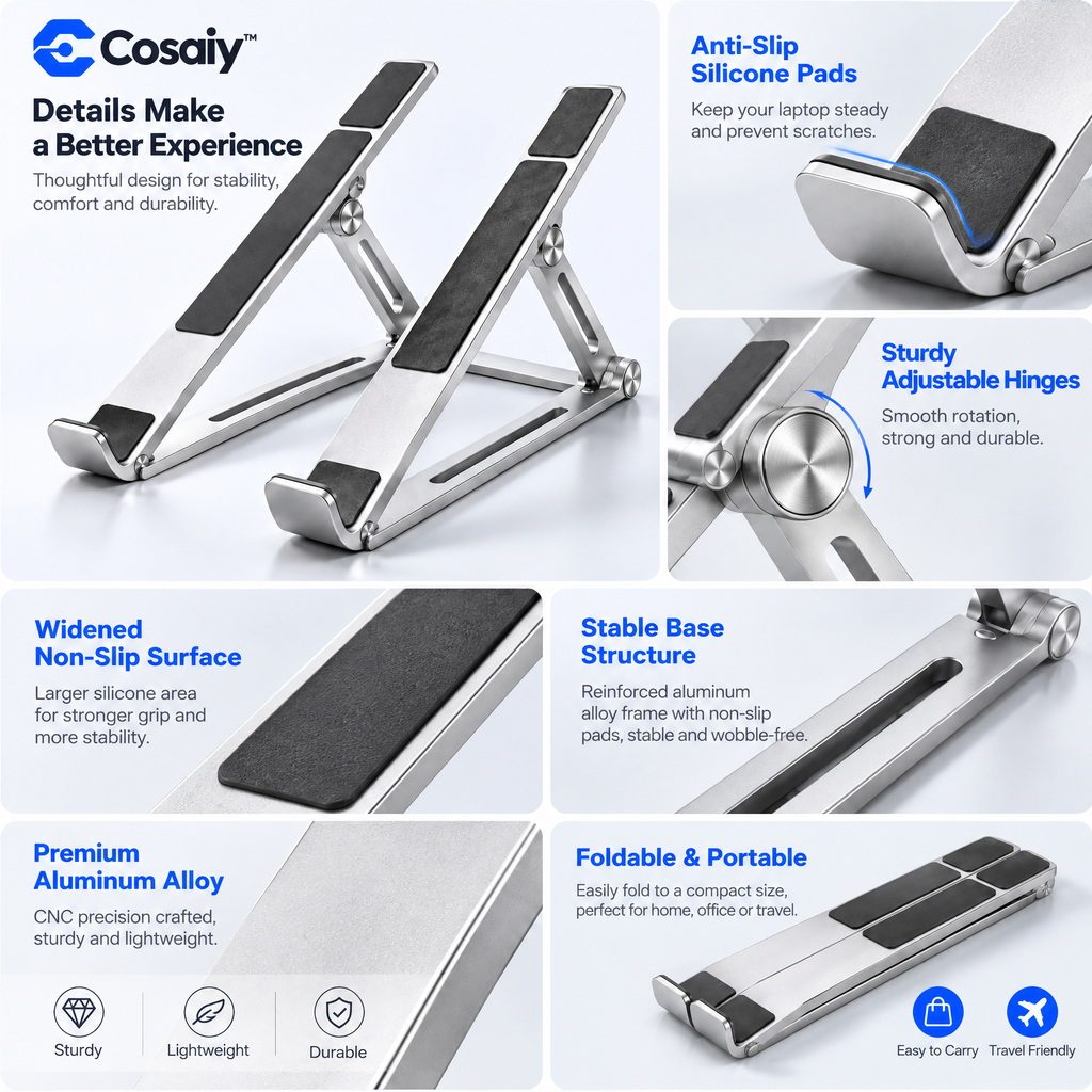 Cosaiy™ Foldable Laptop Stand with Adjustable Support — design details