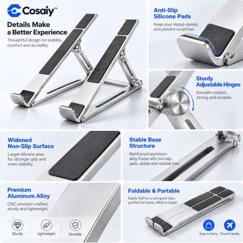 Cosaiy™ Foldable Laptop Stand with Adjustable Support — design details